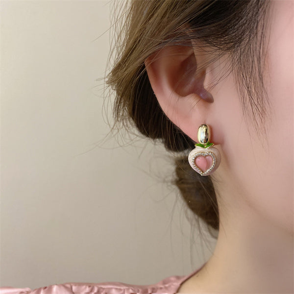 Rhinestone Heart Peach Drop Earring