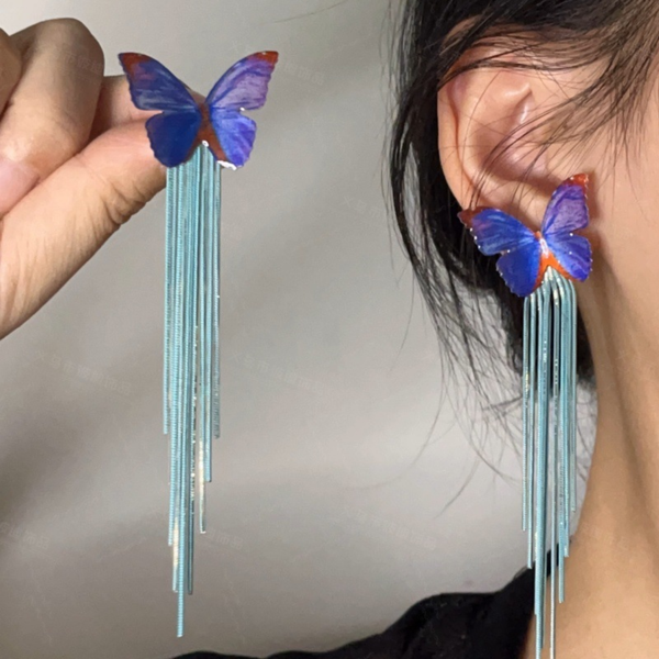 Crystal Butterfly Tassel Earring