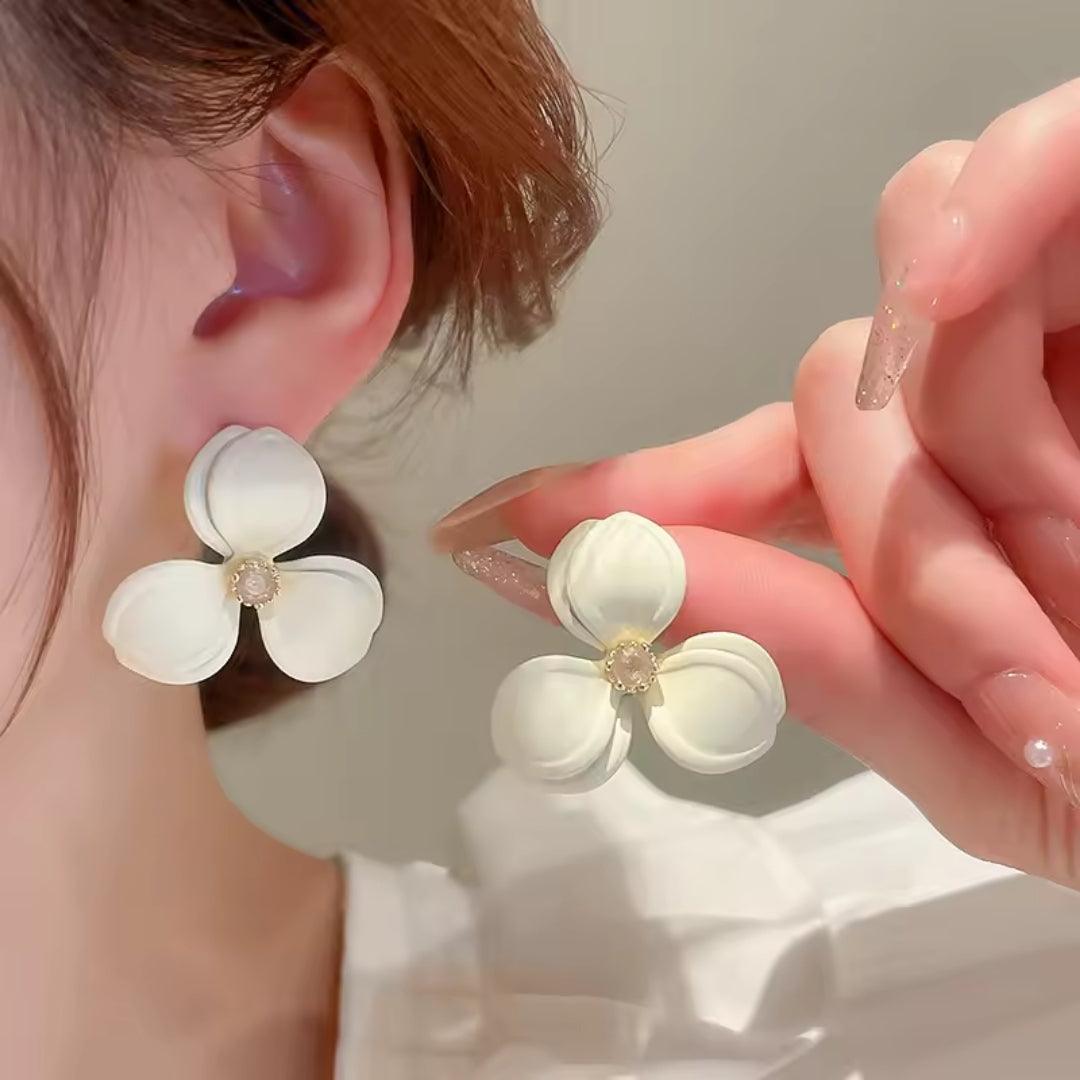 White Flower Stud Earrings