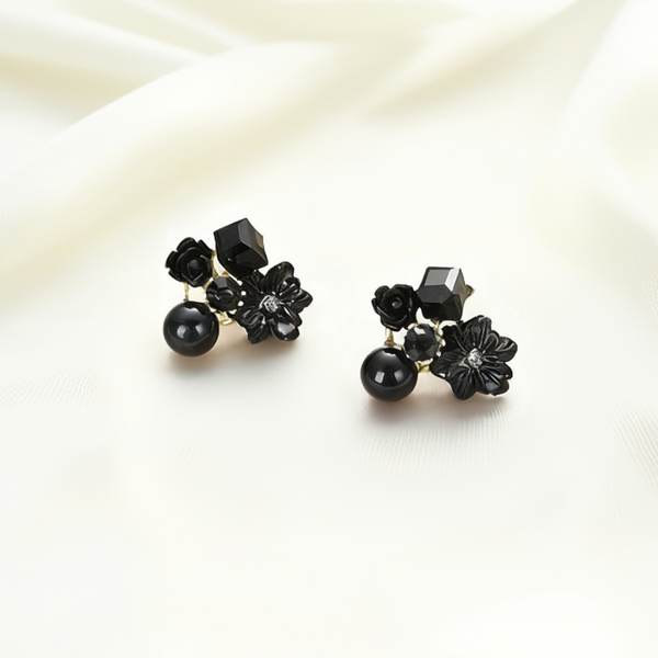 Black Flower Collage Earring