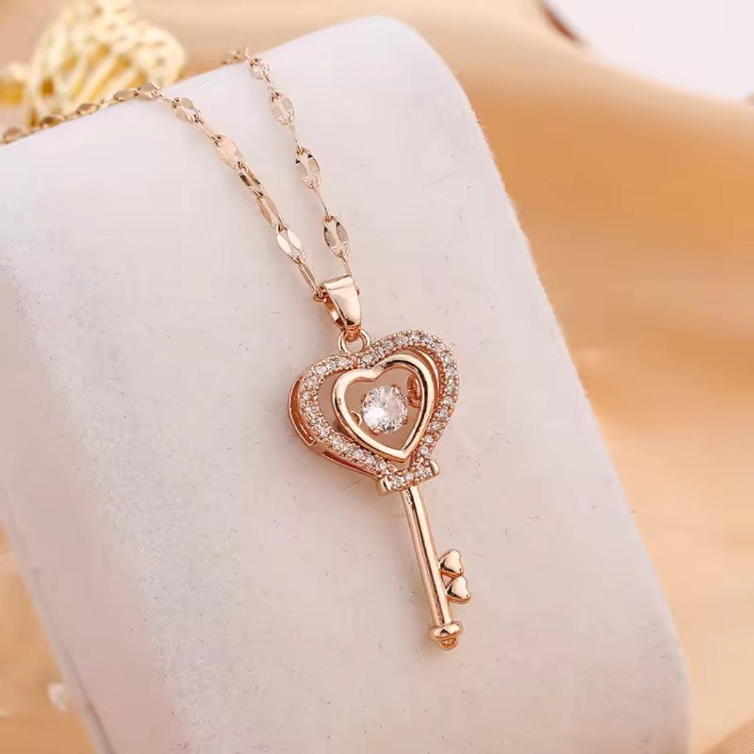 Heart Key Crystal Pendant Necklace