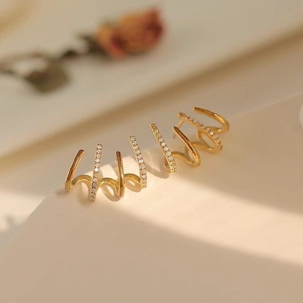 Pack Of 3 Stylish Crystal, Pearl & Spiral Earrings