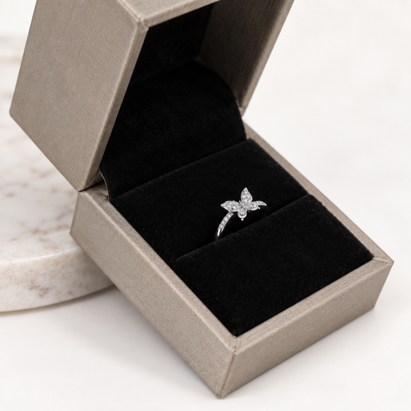 S925 Silver Crystal Butterfly Adjustable Ring