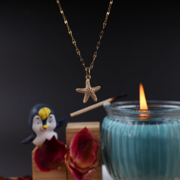 Gold Plated Zircon Little Star Pendant Necklace
