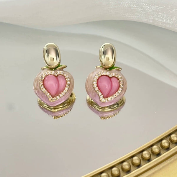 Rhinestone Heart Peach Drop Earring