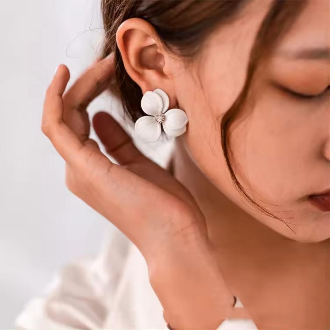 White Flower Stud Earrings