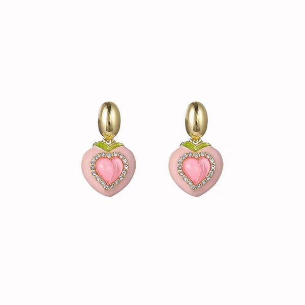 Rhinestone Heart Peach Drop Earring