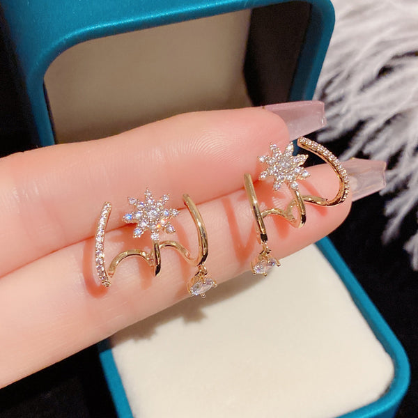 Gold-plated zircon needle claw earrings