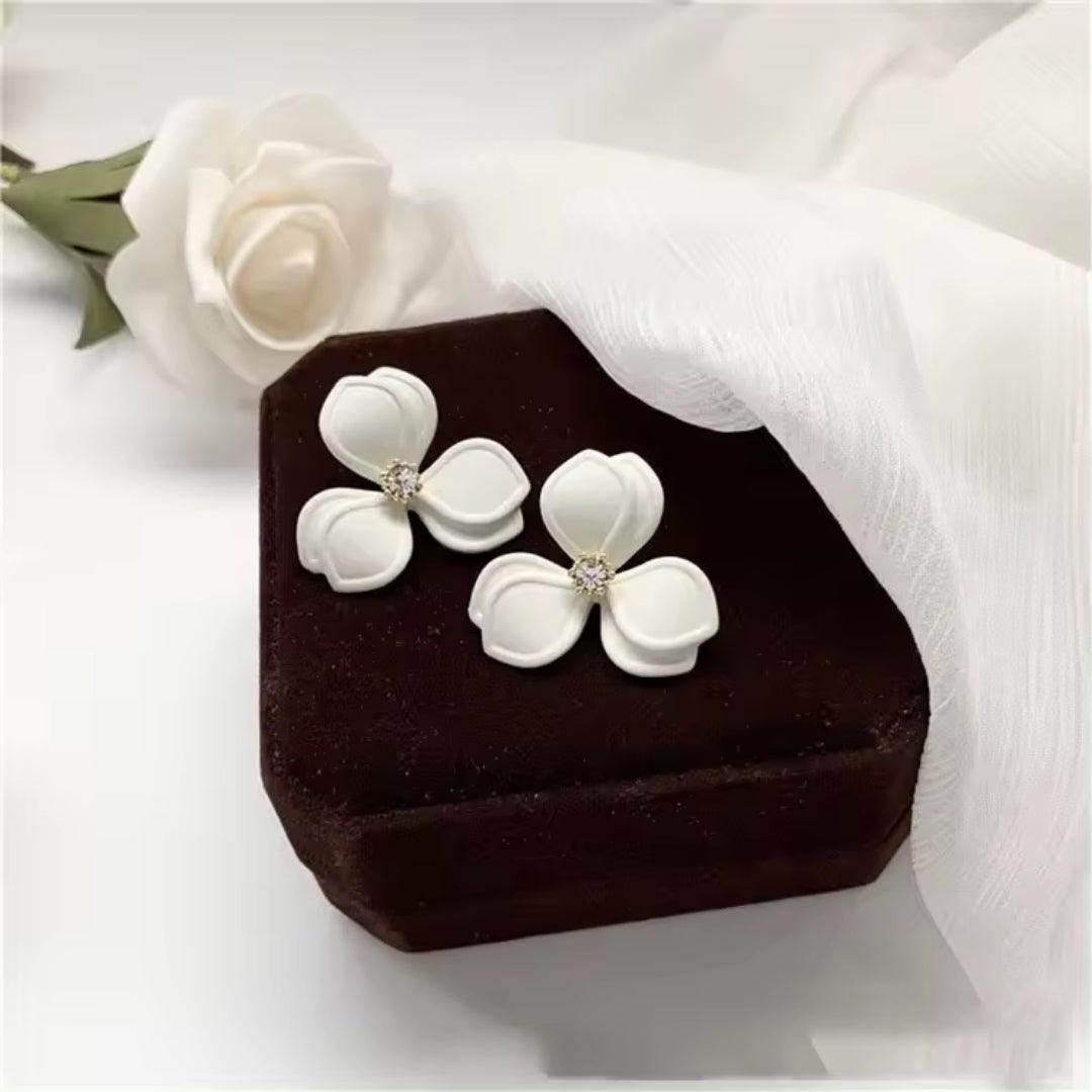 White Flower Stud Earrings