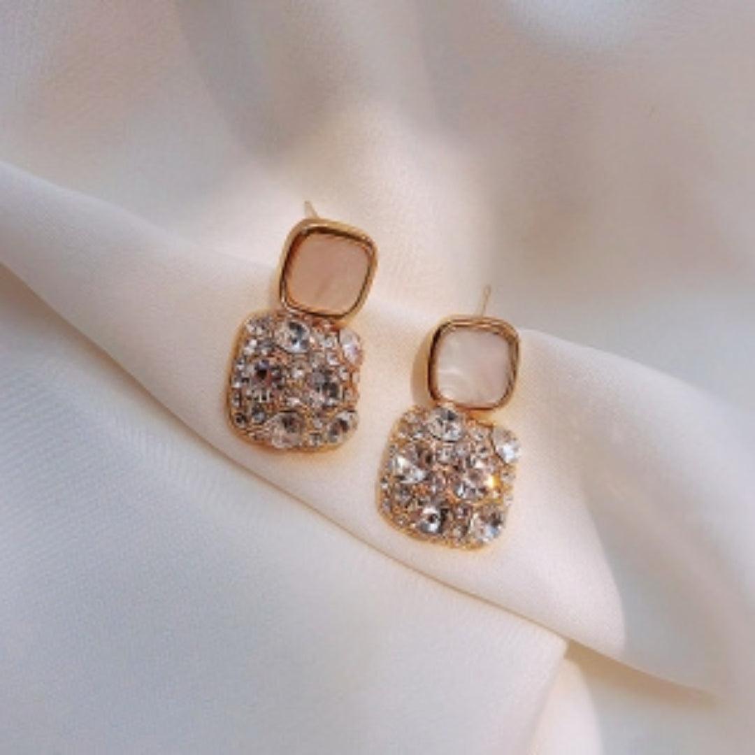 Dual-Square Crystal Drop Earrings