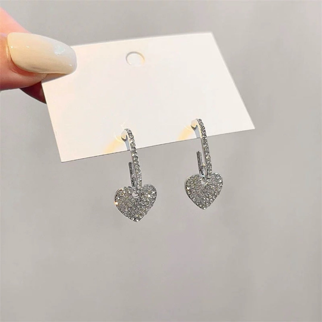 Silver Plated Zircon Shine Heart Hoop Earring