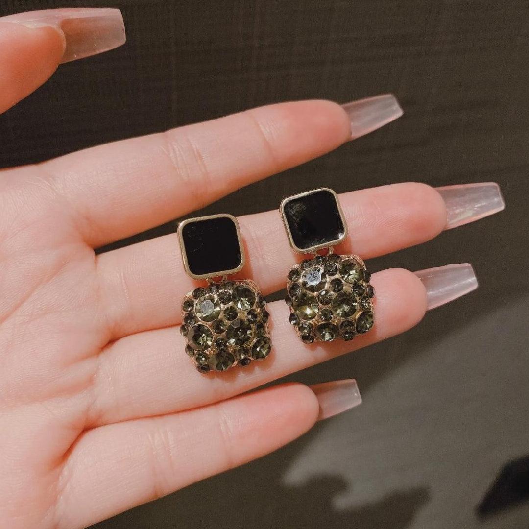 Dual-Square Crystal Drop Earrings