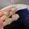 Dual Hearts Pearl Earring