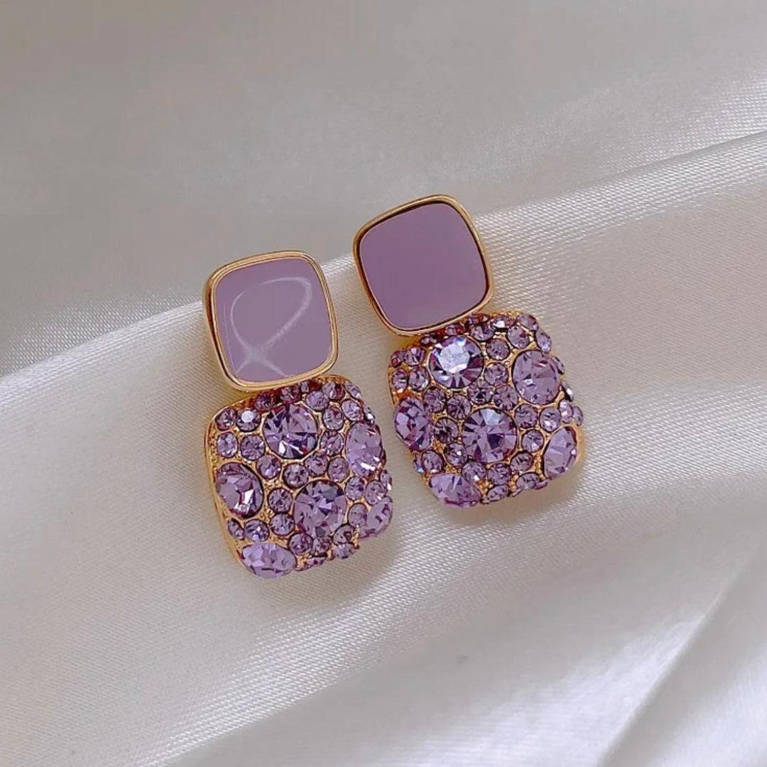 Dual-Square Crystal Drop Earrings