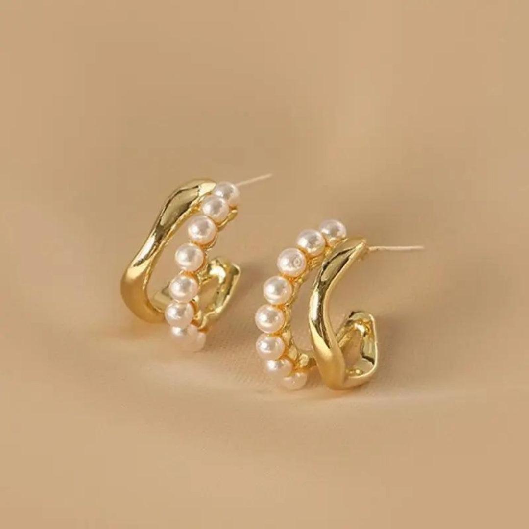 Vintage Double Layer Wave Pearl Earrings