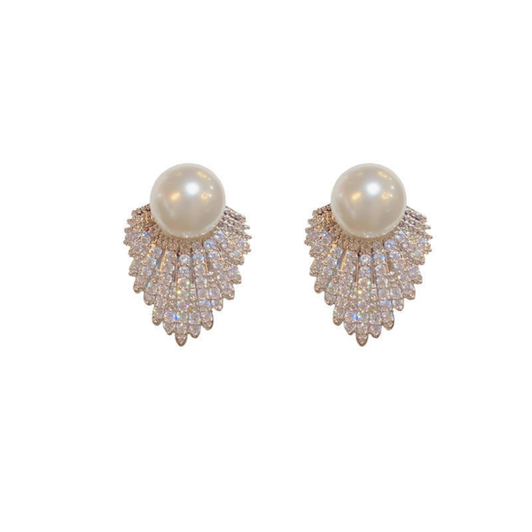 White Pearl Rhinestone Geometric Earrings