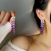 Rhinestone leaf tassel earrings
