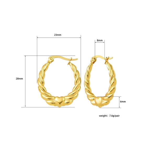 Anti tarnish heart hoop earrings