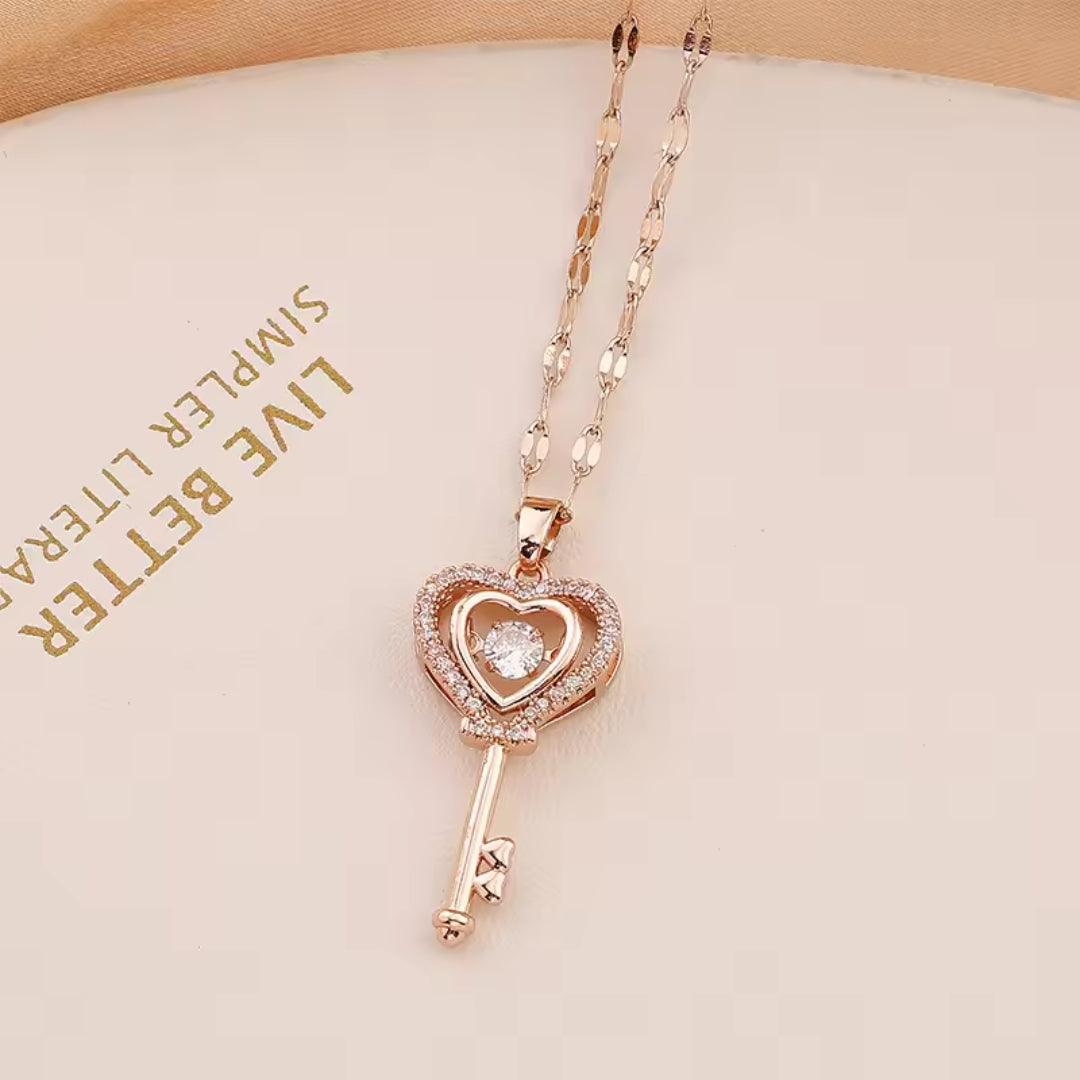 Heart Key Crystal Pendant Necklace