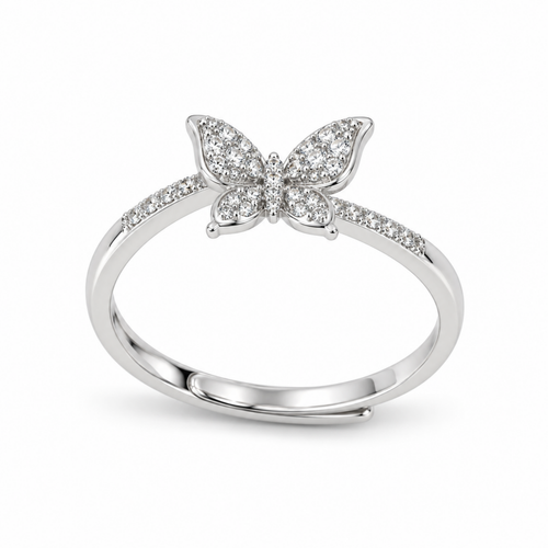 S925 Silver Crystal Butterfly Adjustable Ring