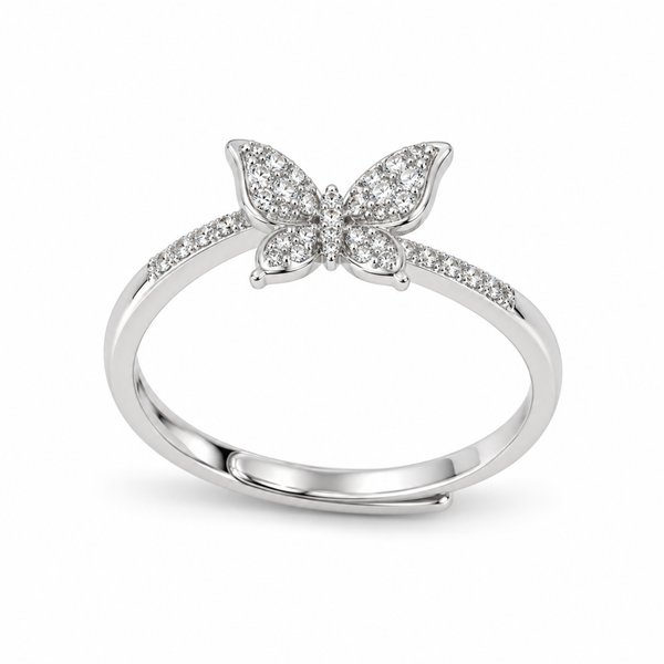 S925 Silver Crystal Butterfly Adjustable Ring