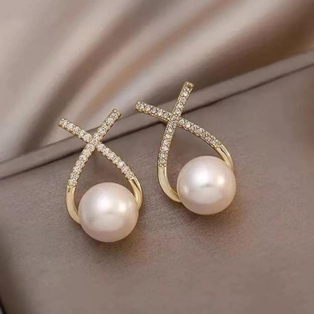 Pearl and Diamond Crossover Earrings