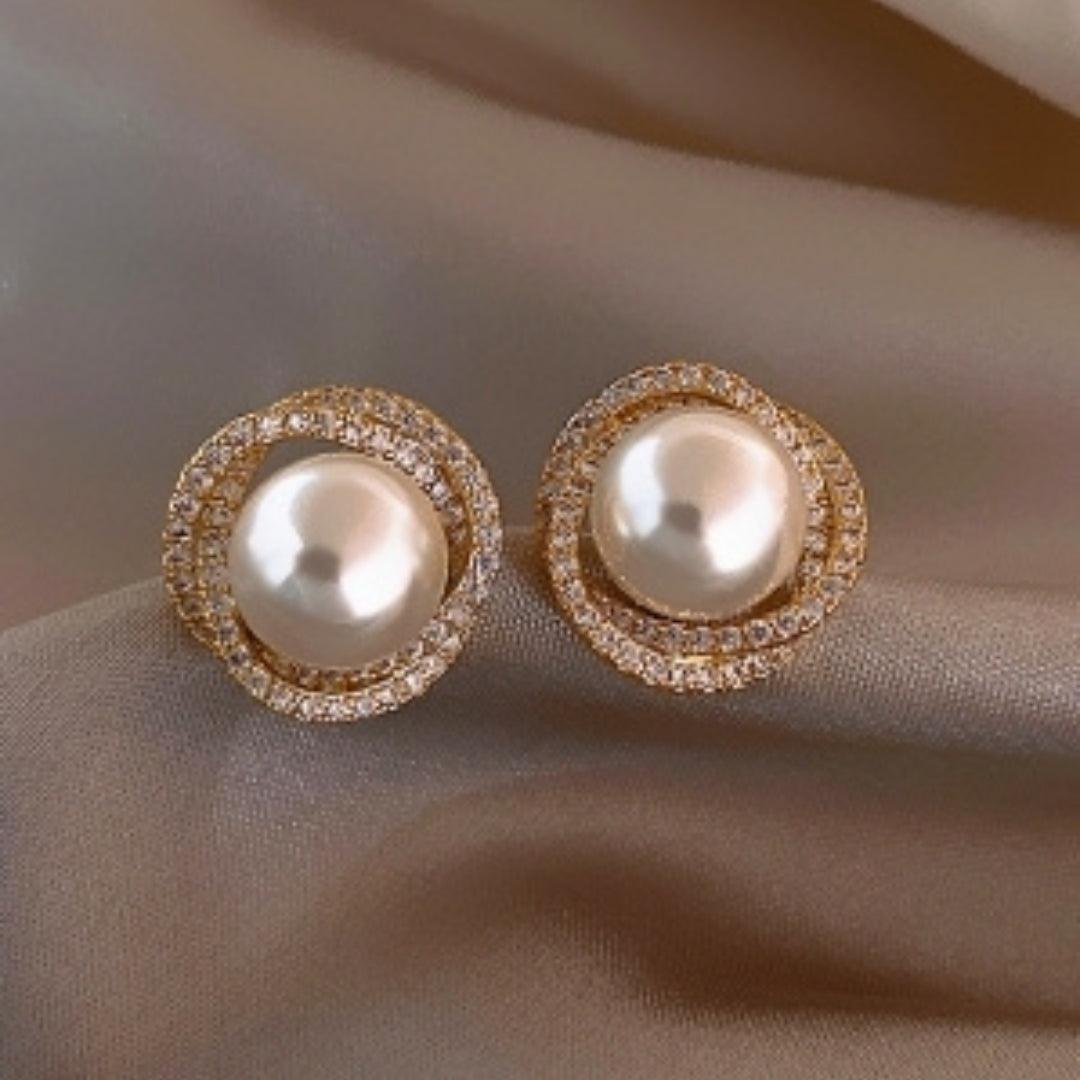 Pearl and Rhinestone Stud Earrings