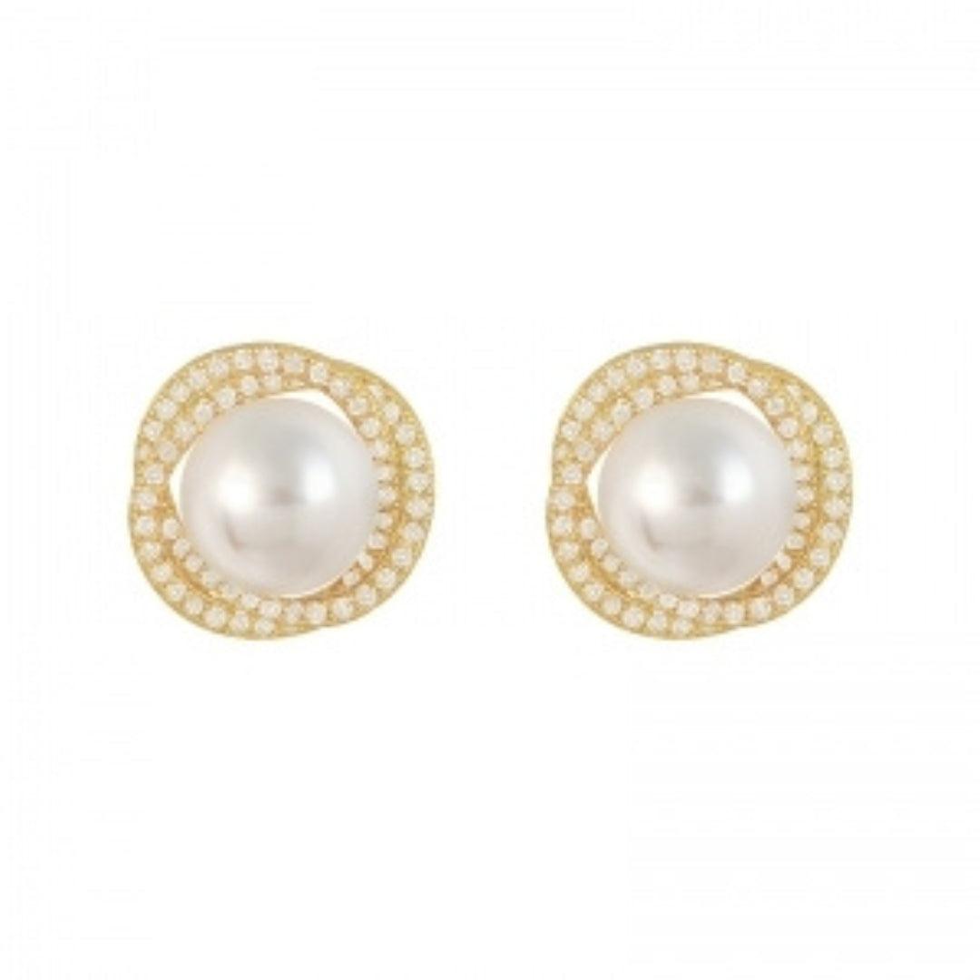 Pearl and Rhinestone Stud Earrings