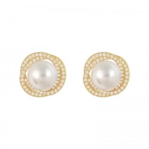 Pearl and Rhinestone Stud Earrings