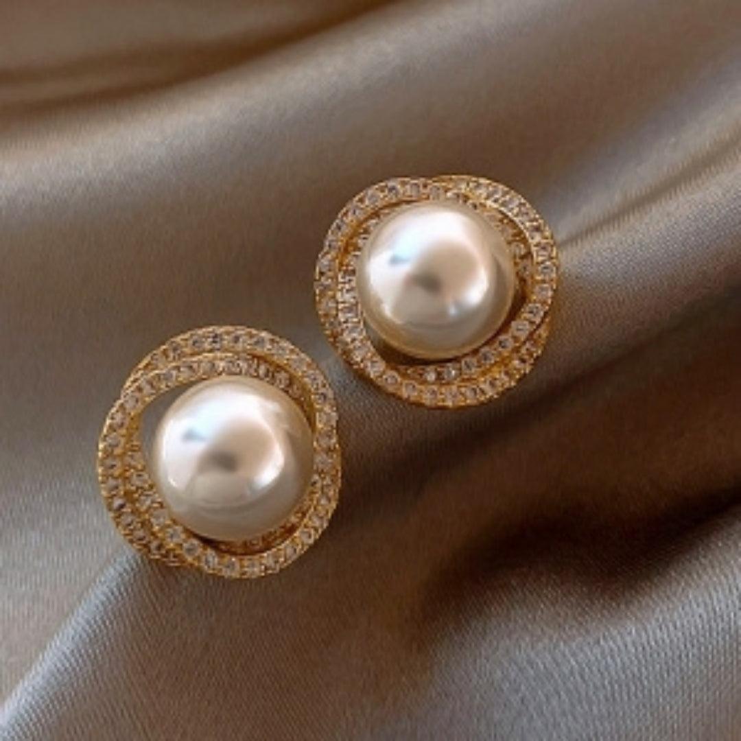 Pearl and Rhinestone Stud Earrings