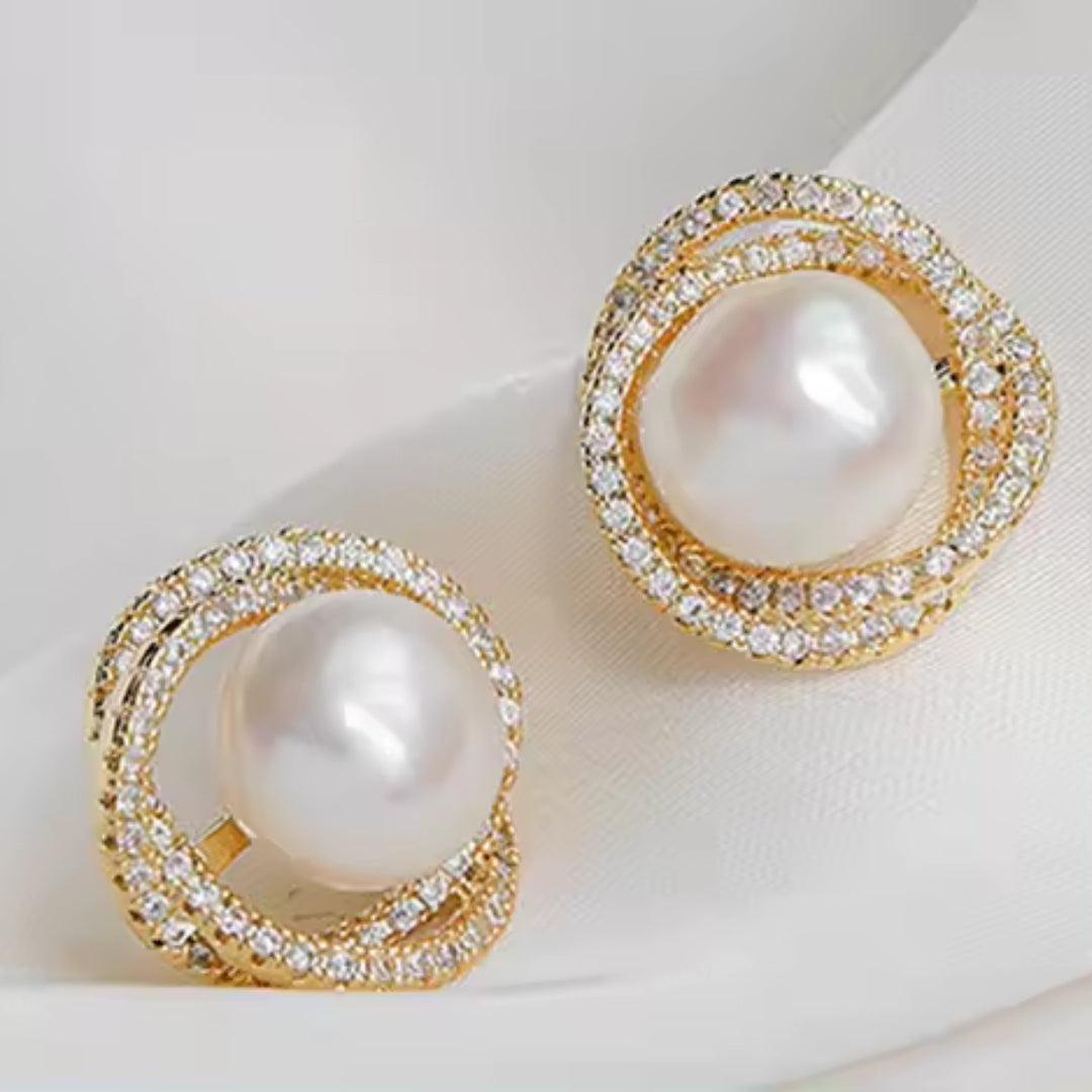 Pearl and Rhinestone Stud Earrings