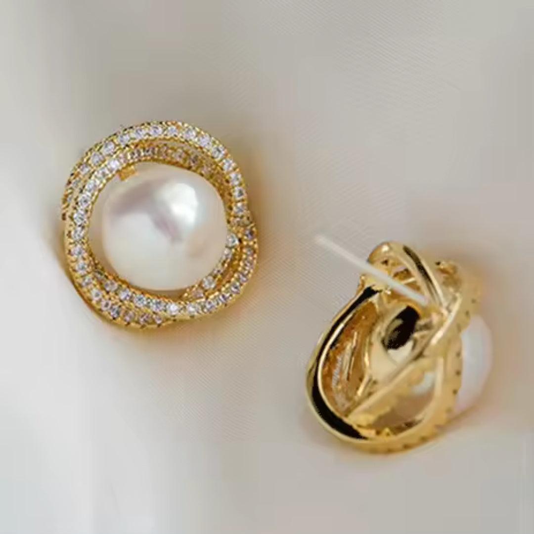 Pearl and Rhinestone Stud Earrings