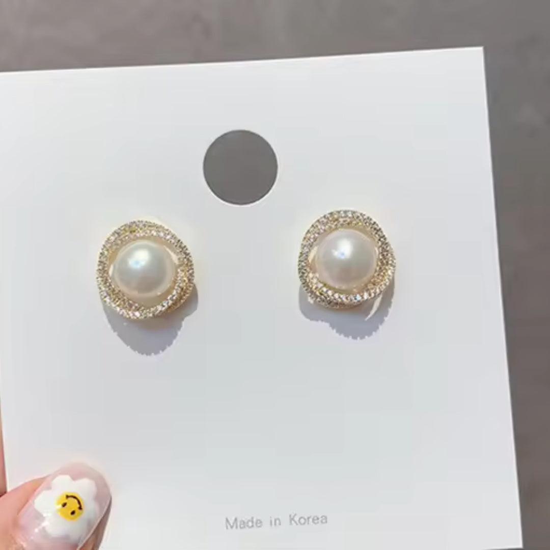 Pearl and Rhinestone Stud Earrings