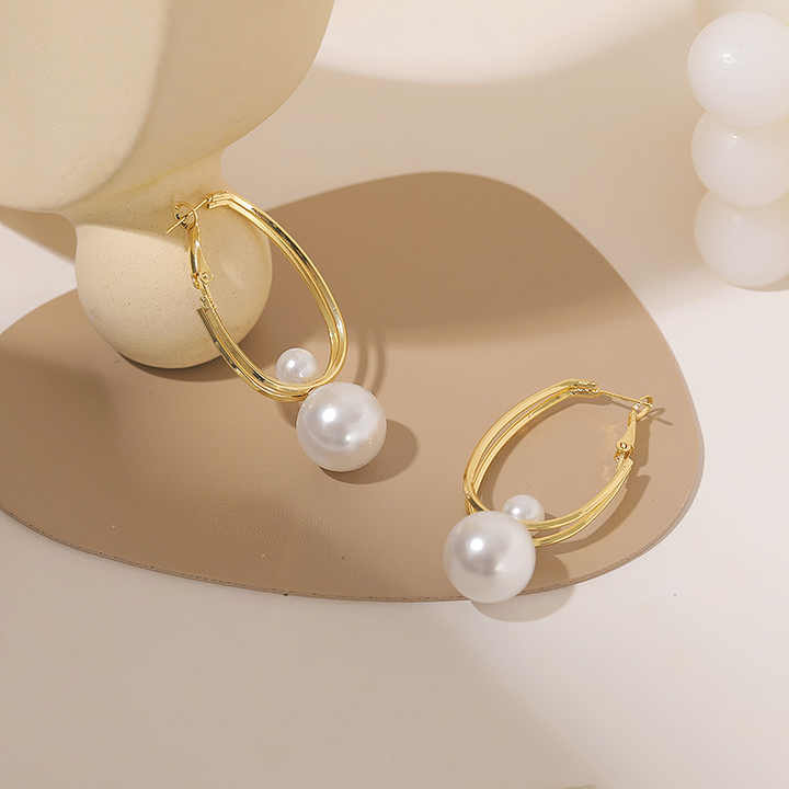 Pearl Drop Ring Type Earrings