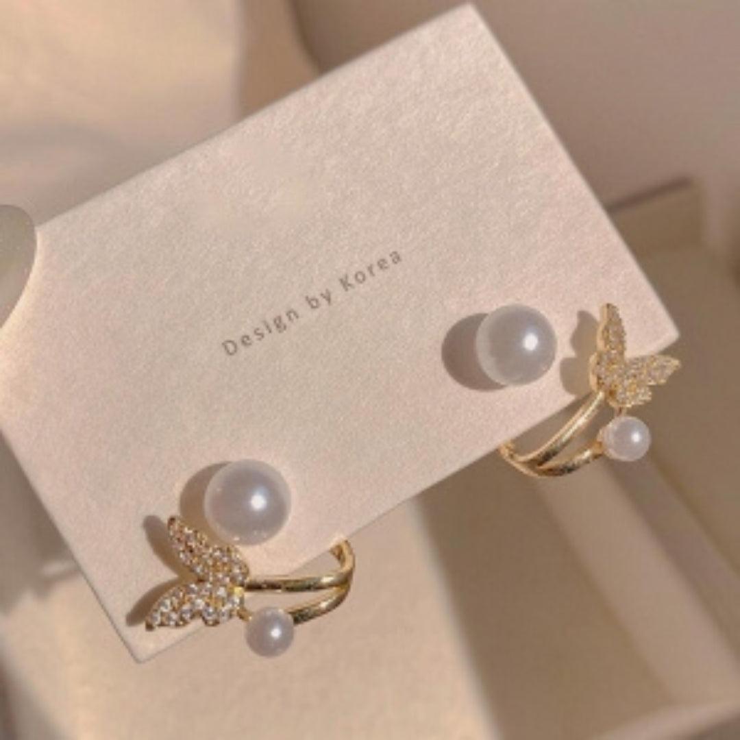 Butterfly and Pearl Earrings