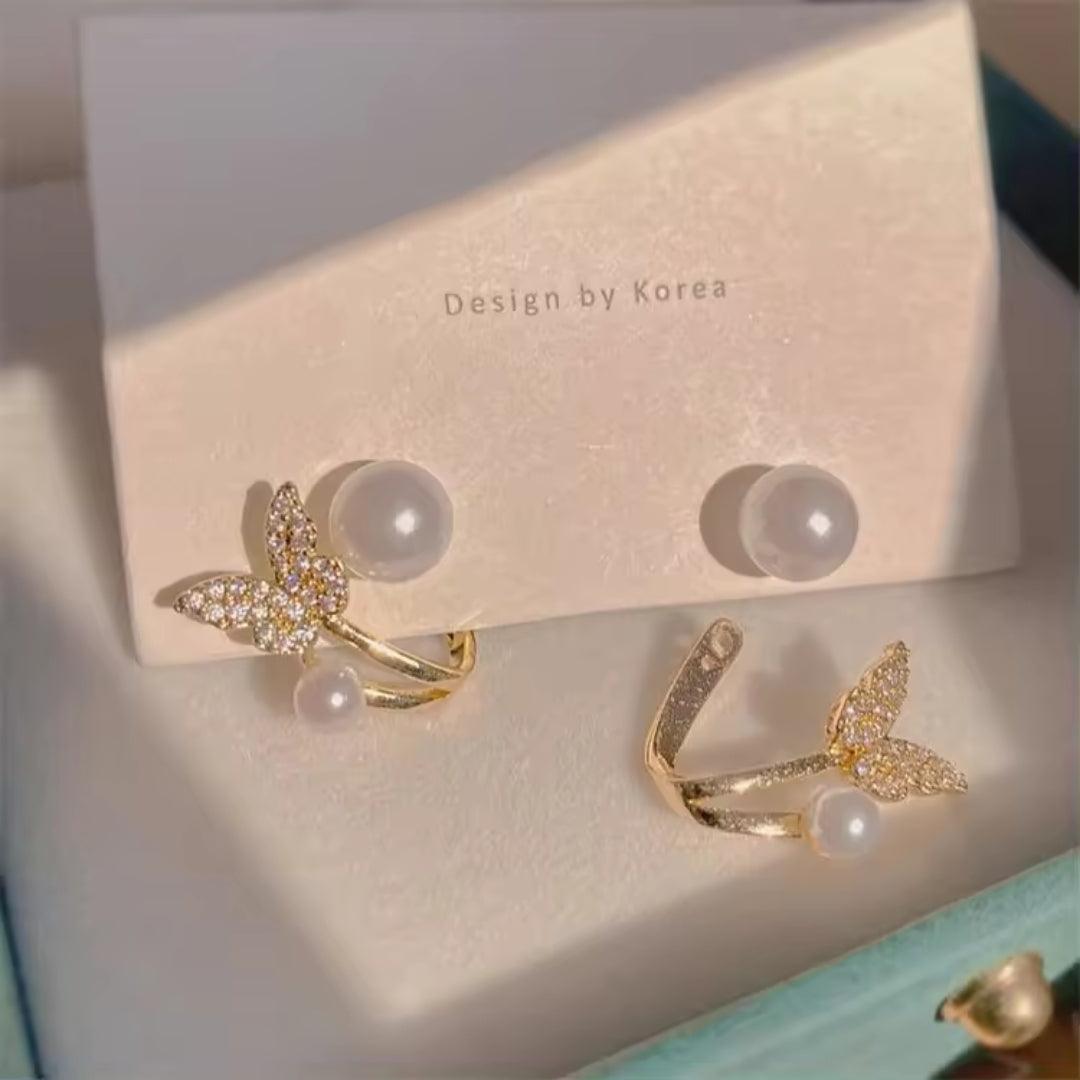 Butterfly and Pearl Earrings