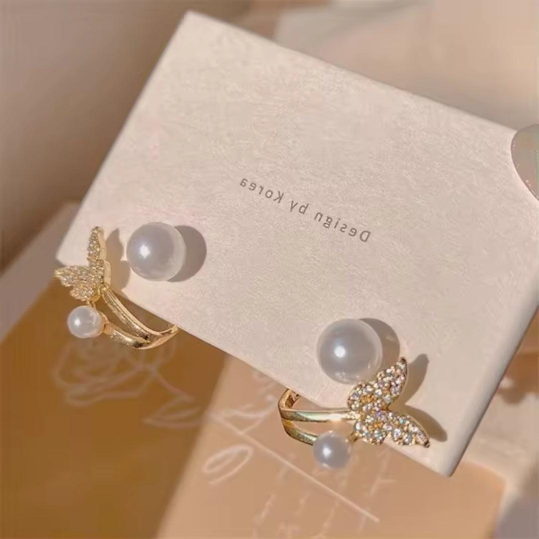 Butterfly and Pearl Earrings