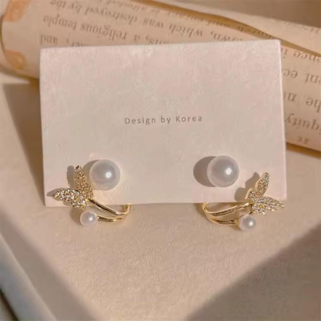 Butterfly and Pearl Earrings