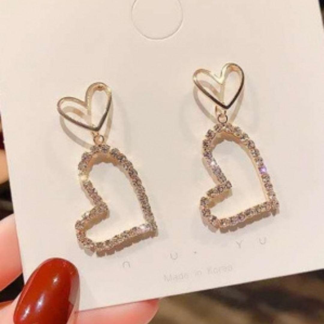 Double Heart Drop Earrings