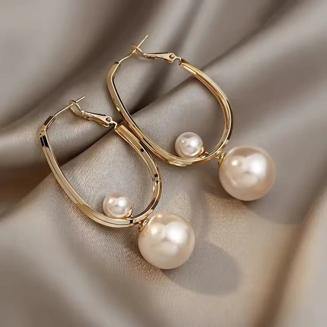 Pearl Drop Ring Type Earrings