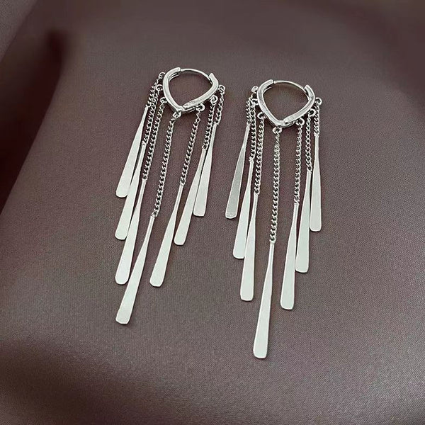 Metallic Silver Long Tassel Earrings