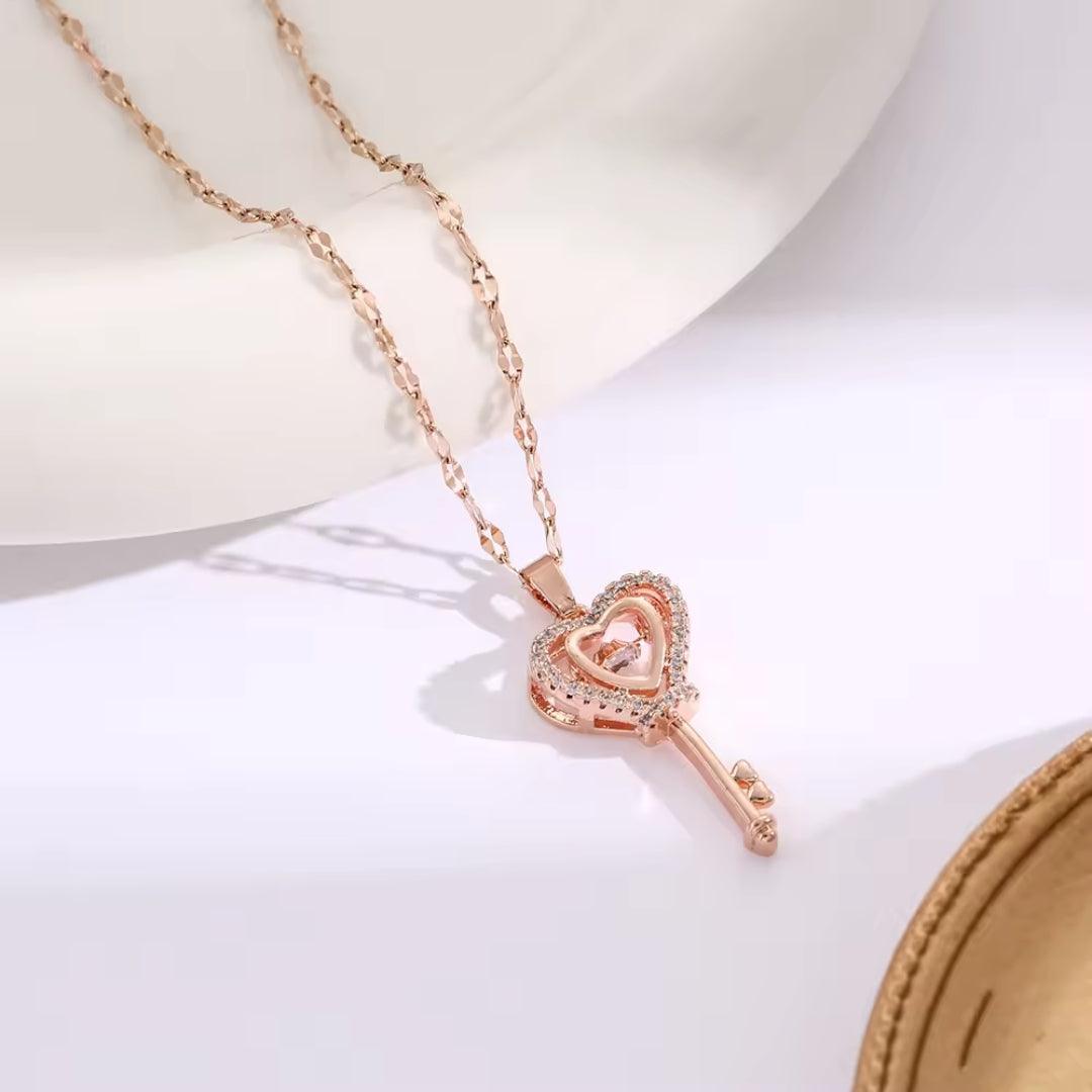 Heart Key Crystal Pendant Necklace