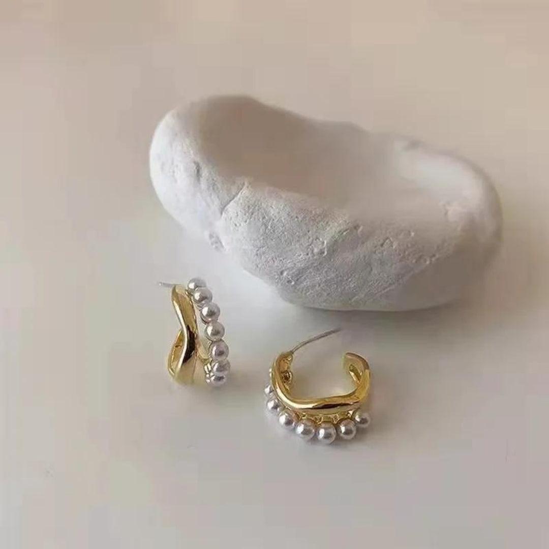 Vintage Double Layer Wave Pearl Earrings