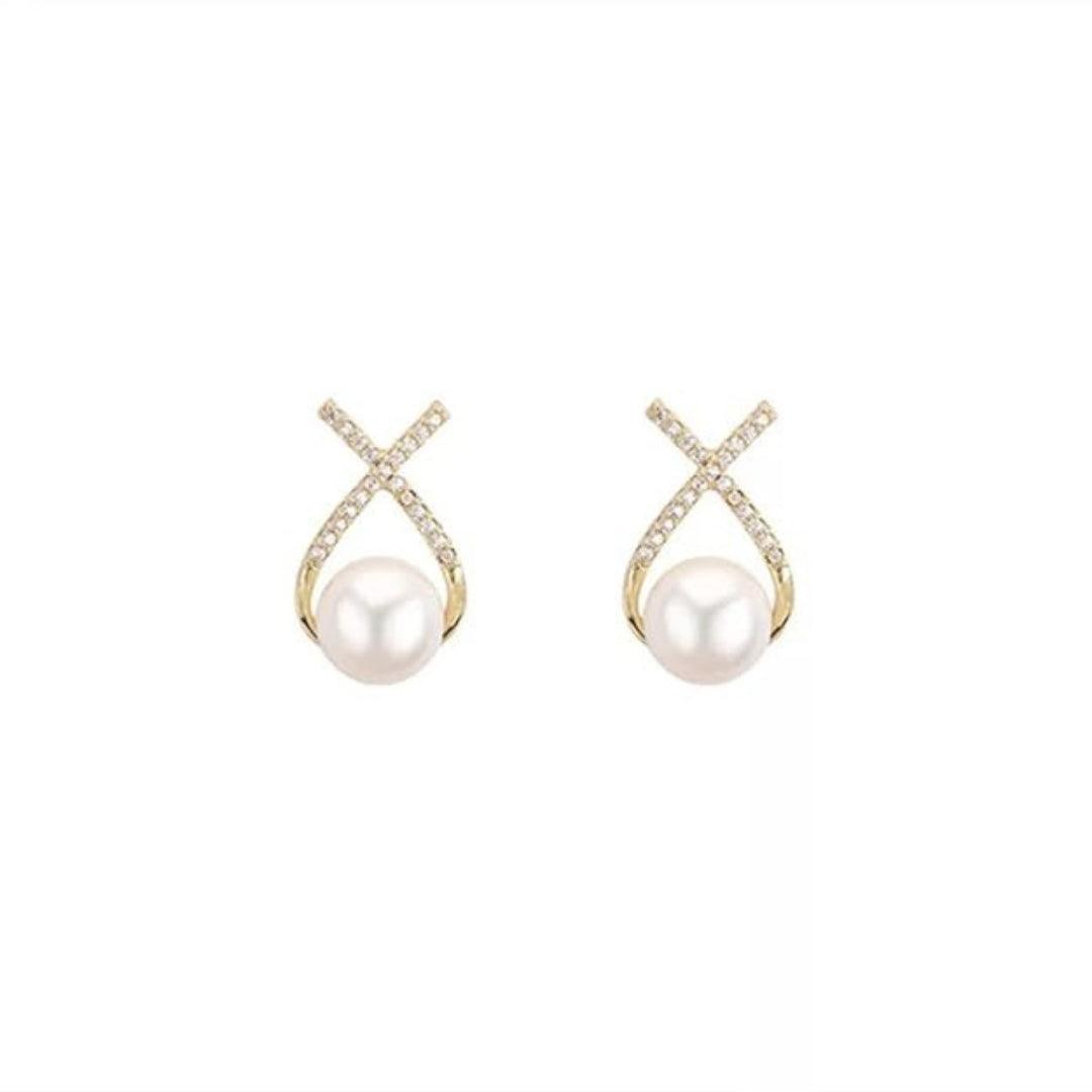 Pearl and Diamond Crossover Earrings