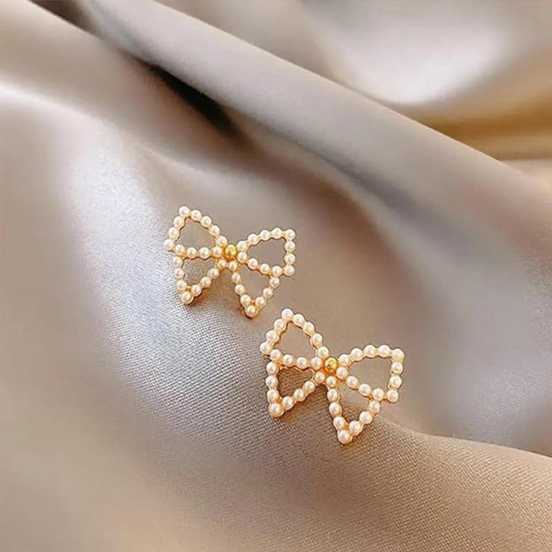 Bow Shaped Pearl Earrings