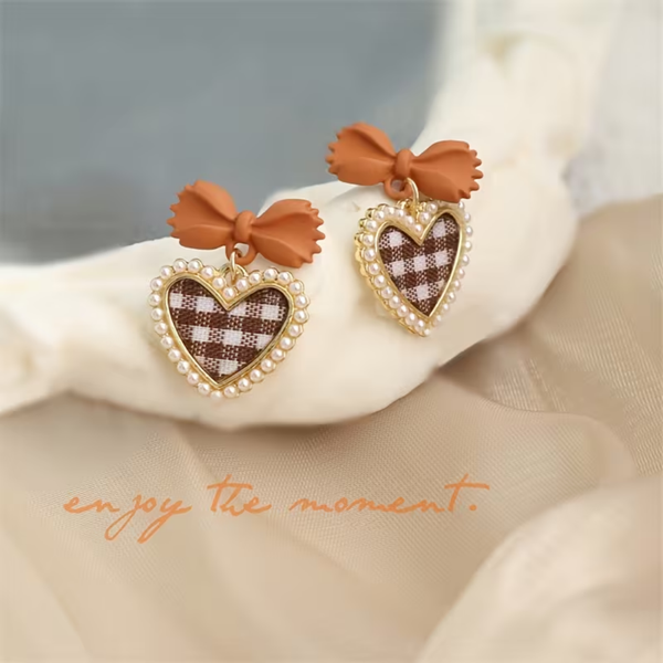 Bow Pearl Plaid Earring