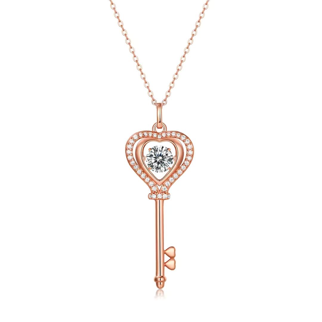 Heart Key Crystal Pendant Necklace