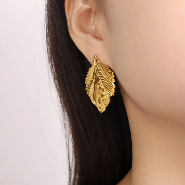 Anti tarnish leaf drop earrings
