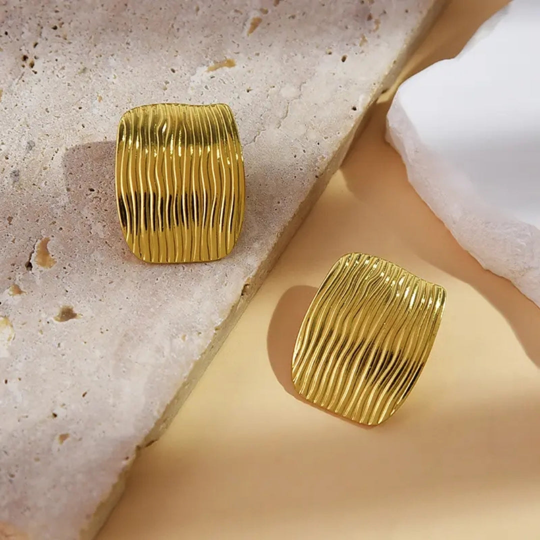 Anti Tarnish Golden Rectangle Shaped Stud Earring