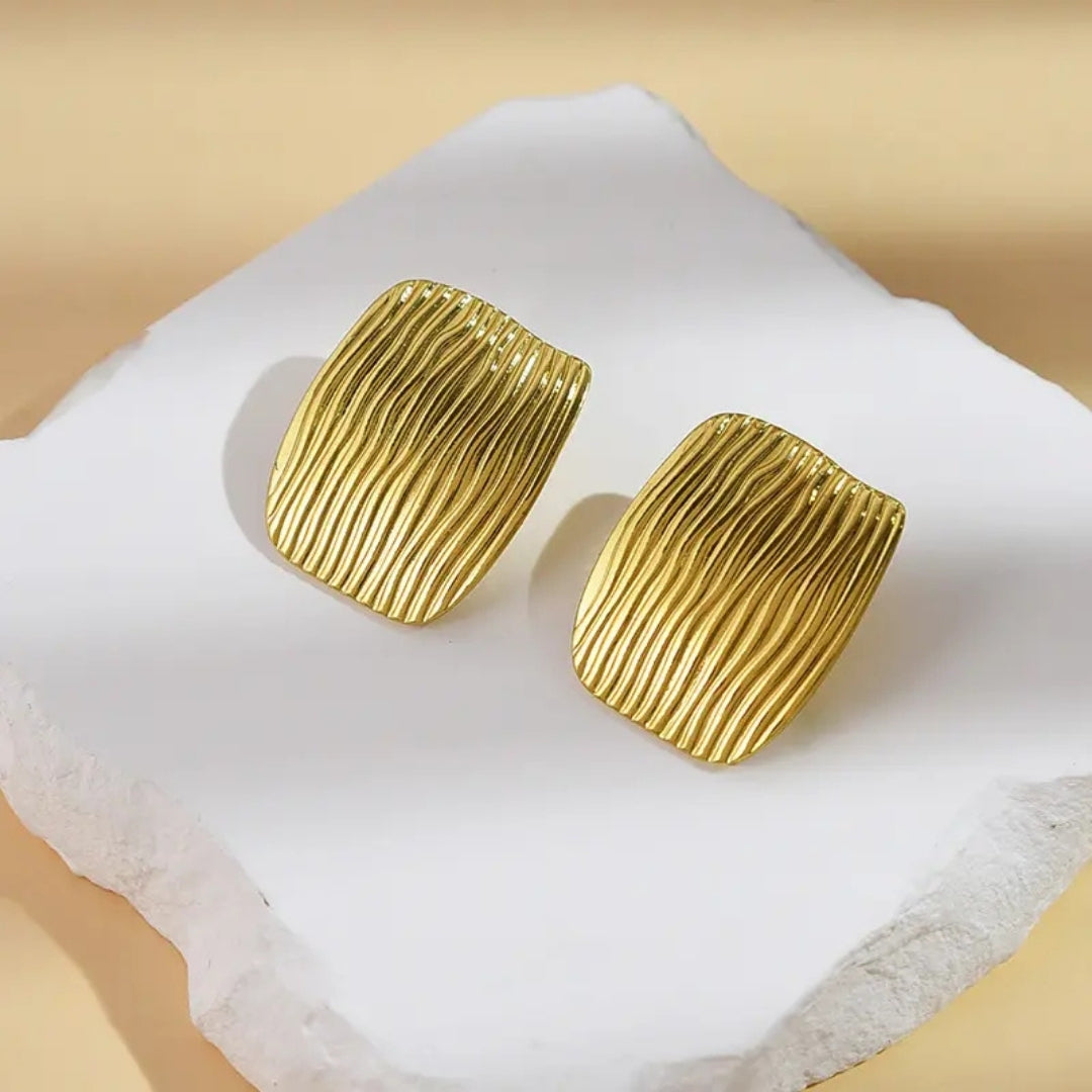 Anti Tarnish Golden Rectangle Shaped Stud Earring